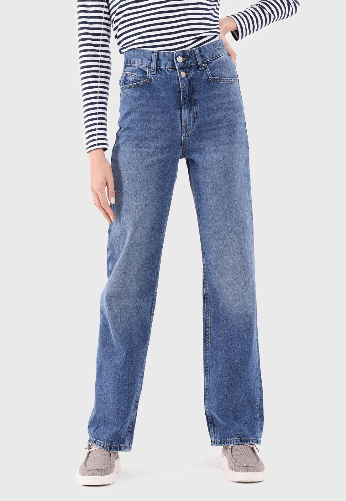 Jeans Recto Con Efecto Desgastado Mujer